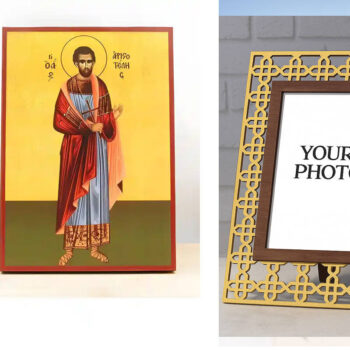 Εικόνα Ορθοδοξίας Πολυτελείας  με  σχεδιο Σταυρούς μαζι με  Βάση σε  8 χρώματα με περίγραμμα χρυσό σε ξύλο Plywood (Πλακάζ)   με  βάση Άγιος Αριστοτέλης ο Μάρτυρας, Ξύλινη Χειροποίητη Εικόνα Ελληνικού Βυζαντινού Στυλ Κρεμαστή σε ξύλινη πλάκα Χειροποίητη Ελληνορθόδοξη εικόνα του Ιησού Χριστού, Κρεμαστή πλάκα βυζαντινής τέχνης, χριστιανική τέχνη Διάσταση 15x11 cm (5,9 x 4,3 ίντσες)  INTRAEK3kadro3211-611153 - Image 1