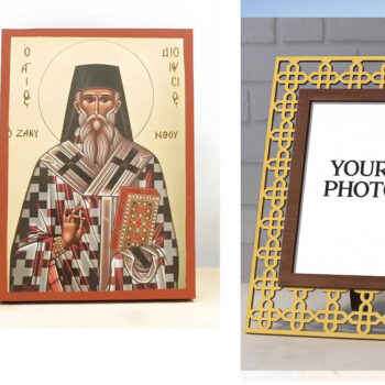 Εικόνα Ορθοδοξίας Πολυτελείας  με  σχεδιο Σταυρούς μαζι με  Βάση σε  8 χρώματα με περίγραμμα χρυσό σε ξύλο Plywood (Πλακάζ)   με  βάση Άγιος Διονύσιος Ζακύνθου, Ξύλινη Χειροποίητη Εικόνα με Ψηφιακή Εκτύπωση Ελληνικό Premium Βυζαντινού Στυλ Κρεμαστό τοίχου Θρησκευτικό Θέμα Χειροποίητη Ελληνορθόδοξη εικόνα του Ιησού Χριστού, Κρεμαστή πλάκα βυζαντινής τέχνης, χριστιανική τέχνη Διάσταση 15x11 cm (5,9 x 4,3 ίντσες)  INTRAEK3kadro3211-611148 - Image 1