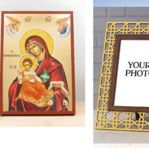 Εικόνα Ορθοδοξίας Πολυτελείας με σχεδιο Σταυρούς μαζι με Βάση σε 8 χρώματα με περίγραμμα χρυσό σε ξύλο Plywood (Πλακάζ) με βάση Παναγία η Θεραπεύτρια «Θεραπούσα» με τον Ιησού, Ξύλινη Χειροποίητη Εικόνα με Ψηφιακή Εκτύπωση Ελληνικό Βυζαντινού ύφους Premium Κρεμασμένο σε Ξυλόπλακα Χειροποίητη Ελληνορθόδοξη εικόνα του Ιησού Χριστού, Κρεμαστή πλάκα βυζαντινής τέχνης, χριστιανική τέχνη Διάσταση 10x7 cm (3,9 x 2,8 ίντσες) INTRAEK3kadro3211-11144