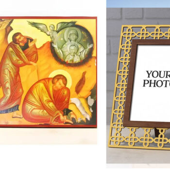 Εικόνα Ορθοδοξίας Πολυτελείας  με  σχεδιο Σταυρούς μαζι με  Βάση σε  8 χρώματα με περίγραμμα χρυσό σε ξύλο Plywood (Πλακάζ)   με  βάση Ο Προφήτης Μωυσής και ο Φλεγόμενος Θάμνος, Ξύλινη Χειροποίητη Εικόνα Ελληνικού Premium Βυζαντινού Στυλ Κρεμασμένο σε Ξυλόπλακα Θρησκευτικό θέμα Χειροποίητη Ελληνορθόδοξη εικόνα του Ιησού Χριστού, Κρεμαστή πλάκα βυζαντινής τέχνης, χριστιανική τέχνη Διάσταση 15x11 cm (5,9 x 4,3 ίντσες)  INTRAEK3kadro3211-611142 - Image 1