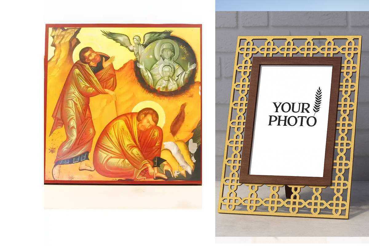 Εικόνα Ορθοδοξίας Πολυτελείας  με  σχεδιο Σταυρούς μαζι με  Βάση σε  8 χρώματα με περίγραμμα χρυσό σε ξύλο Plywood (Πλακάζ)   με  βάση Ο Προφήτης Μωυσής και ο Φλεγόμενος Θάμνος, Ξύλινη Χειροποίητη Εικόνα Ελληνικού Premium Βυζαντινού Στυλ Κρεμασμένο σε Ξυλόπλακα Θρησκευτικό θέμα Χειροποίητη Ελληνορθόδοξη εικόνα του Ιησού Χριστού, Κρεμαστή πλάκα βυζαντινής τέχνης, χριστιανική τέχνη Διάσταση 15x11 cm (5,9 x 4,3 ίντσες)  INTRAEK3kadro3211-611142