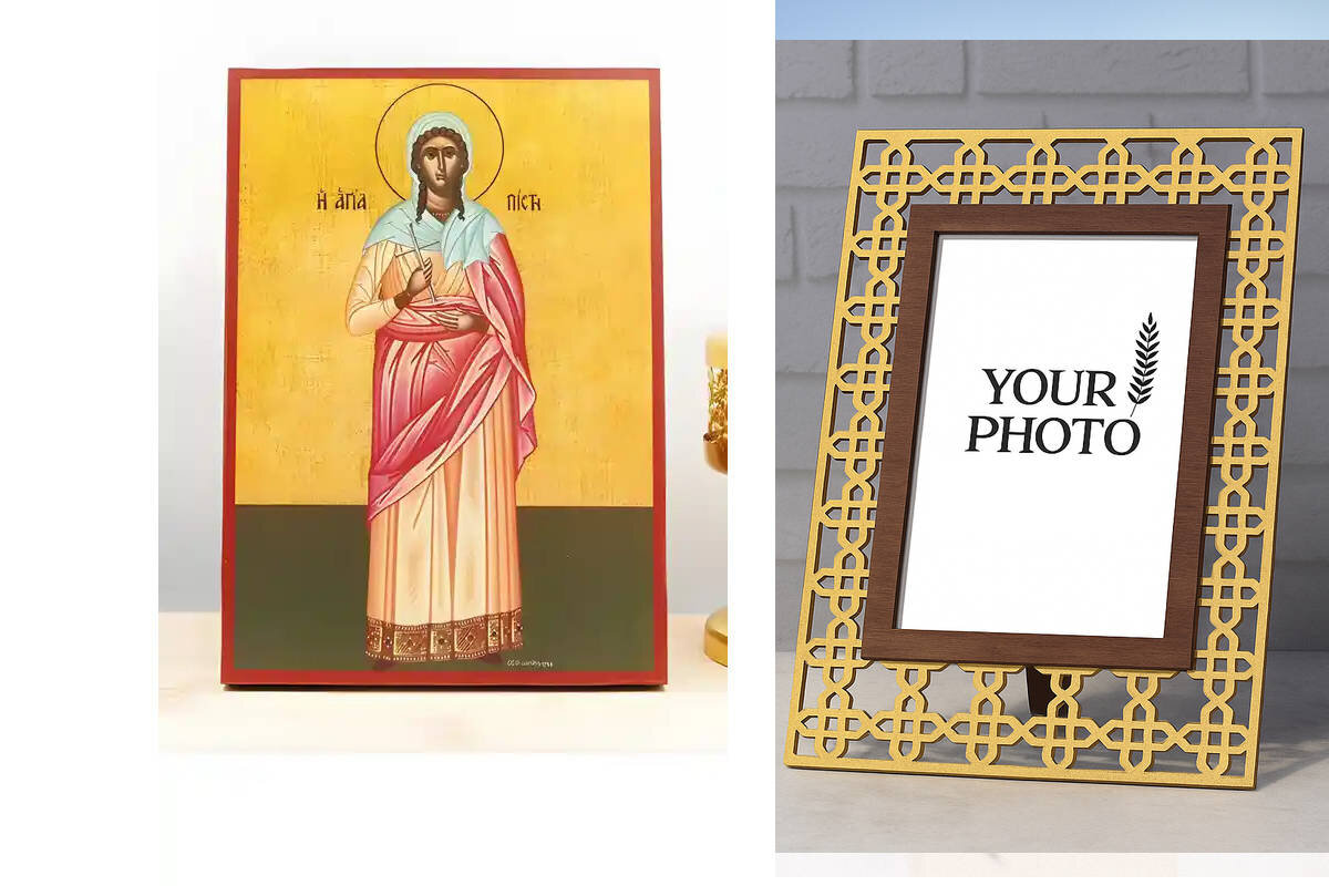 Εικόνα Ορθοδοξίας Πολυτελείας  με  σχεδιο Σταυρούς μαζι με  Βάση σε  8 χρώματα με περίγραμμα χρυσό σε ξύλο Plywood (Πλακάζ)   με  βάση Saints “Pisti” Faith, Ξύλινη Χειροποίητη Εικόνα Ελληνικού Premium Βυζαντινού Στυλ Κρεμαστή σε ξύλινη πλάκα Χειροποίητη Ελληνορθόδοξη εικόνα του Ιησού Χριστού, Κρεμαστή πλάκα βυζαντινής τέχνης, χριστιανική τέχνη Διάσταση 10x7 cm (3,9 x 2,8 ίντσες)  INTRAEK3kadro3211-11132