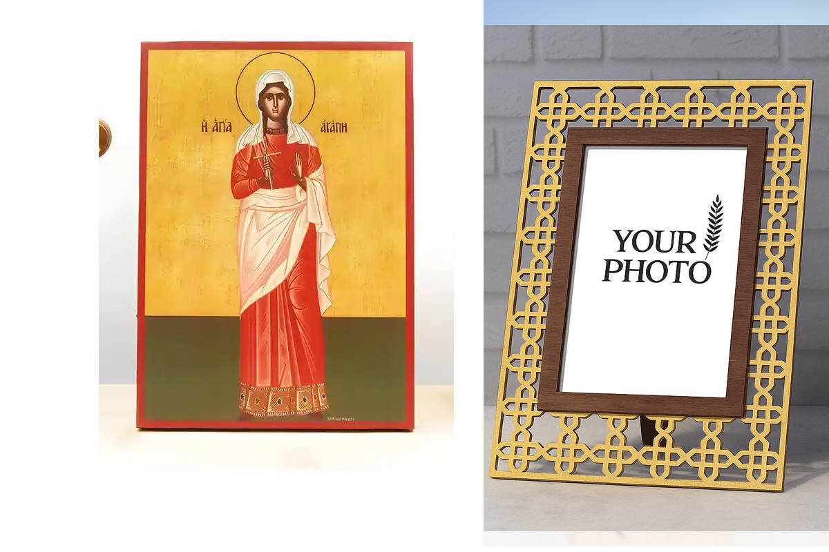 Εικόνα Ορθοδοξίας Πολυτελείας  με  σχεδιο Σταυρούς μαζι με  Βάση σε  8 χρώματα με περίγραμμα χρυσό σε ξύλο Plywood (Πλακάζ)   με  βάση Φιλανθρωπικό ίδρυμα Αγίας «Αγάπη», Ξύλινη Χειροποίητη Εικόνα Ελληνικής Premium Βυζαντινού Στυλ Κρεμαστή σε ξύλινη πλάκα Χειροποίητη Ελληνορθόδοξη εικόνα του Ιησού Χριστού, Κρεμαστή πλάκα βυζαντινής τέχνης, χριστιανική τέχνη Διάσταση 15x11 cm (5,9 x 4,3 ίντσες)  INTRAEK3kadro3211-611130