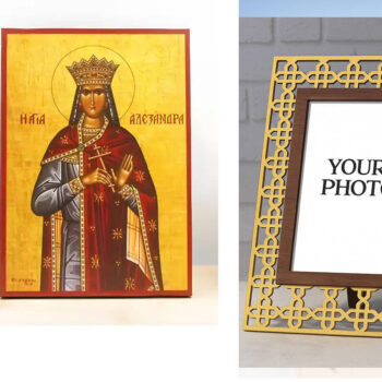 Εικόνα Ορθοδοξίας Πολυτελείας  με  σχεδιο Σταυρούς μαζι με  Βάση σε  8 χρώματα με περίγραμμα χρυσό σε ξύλο Plywood (Πλακάζ)   με  βάση Αγία Αλεξάνδρα της Ρώμης, Ξύλινη Χειροποίητη Εικόνα Ελληνικού Premium Βυζαντινού Στυλ Κρεμασμένο σε ξύλινη πλάκα Χειροποίητη Ελληνορθόδοξη εικόνα του Ιησού Χριστού, Κρεμαστή πλάκα βυζαντινής τέχνης, χριστιανική τέχνη Διάσταση 15x11 cm (5,9 x 4,3 ίντσες)  INTRAEK3kadro3211-611128 - Image 1