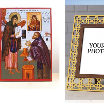 Εικόνα Ορθοδοξίας Πολυτελείας  με  σχεδιο Σταυρούς μαζι με  Βάση σε  8 χρώματα με περίγραμμα χρυσό σε ξύλο Plywood (Πλακάζ)   με  βάση The Miracle of Axion Esti, Ξύλινη Χειροποίητη Εικόνα Ελληνικού Premium Βυζαντινού Στυλ Κρεμαστή σε ξύλινη πλάκα Θρησκευτικό θέμα Χειροποίητη Ελληνορθόδοξη εικόνα του Ιησού Χριστού, Κρεμαστή πλάκα βυζαντινής τέχνης, χριστιανική τέχνη Διάσταση 15x11 cm (5,9 x 4,3 ίντσες)  INTRAEK3kadro3211-611126 - Image 1