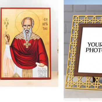 Εικόνα Ορθοδοξίας Πολυτελείας  με  σχεδιο Σταυρούς μαζι με  Βάση σε  8 χρώματα με περίγραμμα χρυσό σε ξύλο Plywood (Πλακάζ)   με  βάση Άγιος Σωκράτης, Ξύλινη Χειροποίητη Εικόνα Ελληνικού Βυζαντινού Στυλ Κρεμαστή σε ξύλινη πλάκα Χειροποίητη Ελληνορθόδοξη εικόνα του Ιησού Χριστού, Κρεμαστή πλάκα βυζαντινής τέχνης, χριστιανική τέχνη Διάσταση 10x7 cm (3,9 x 2,8 ίντσες)  INTRAEK3kadro3211-11123 - Image 1