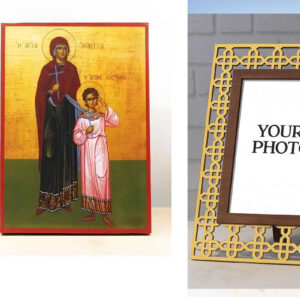 Εικόνα Ορθοδοξίας Πολυτελείας  με  σχεδιο Σταυρούς μαζι με  Βάση σε  8 χρώματα με περίγραμμα χρυσό σε ξύλο Plywood (Πλακάζ)   με  βάση Άγιοι Κύρικος και Ιουλίττα, Ξύλινη Χειροποίητη Εικόνα Ελληνικής Premium Βυζαντινού Στυλ Κρεμασμένη σε ξύλινη πλάκα Χειροποίητη Ελληνορθόδοξη εικόνα του Ιησού Χριστού, Κρεμαστή πλάκα βυζαντινής τέχνης, χριστιανική τέχνη Διάσταση 15x11 cm (5,9 x 4,3 ίντσες)  INTRAEK3kadro3211-611119