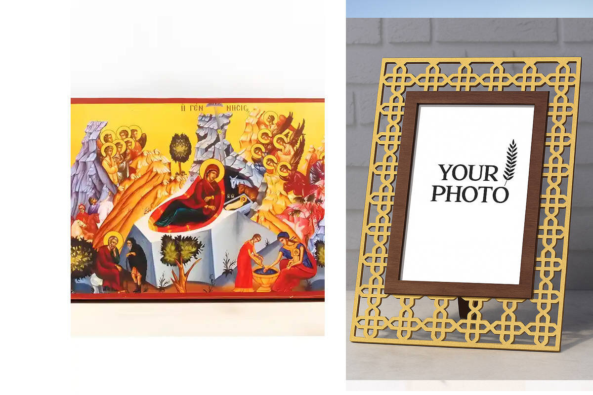 Εικόνα Ορθοδοξίας Πολυτελείας  με  σχεδιο Σταυρούς μαζι με  Βάση σε  8 χρώματα με περίγραμμα χρυσό σε ξύλο Plywood (Πλακάζ)   με  βάση Γένεση του Ιησού Χριστού, Ξύλινη Χειροποίητη Κατακόρυφη Εικόνα Ελληνικού Premium Βυζαντινού Στυλ Κρεμασμένο σε ξύλινη πλάκα Ορθόδοξο Θρησκευτικό Θέμα Χειροποίητη Ελληνορθόδοξη εικόνα του Ιησού Χριστού, Κρεμαστή πλάκα βυζαντινής τέχνης, χριστιανική τέχνη Διάσταση 10x7 cm (3,9 x 2,8 ίντσες)  INTRAEK3kadro3211-11117