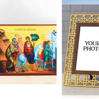 Εικόνα Ορθοδοξίας Πολυτελείας  με  σχεδιο Σταυρούς μαζι με  Βάση σε  8 χρώματα με περίγραμμα χρυσό σε ξύλο Plywood (Πλακάζ)   με  βάση Ο Ιησούς Χριστός η Απόδραση στην Αίγυπτο, Ξύλινη Χειροποίητη Εικόνα Ελληνικού Premium Βυζαντινού Στυλ Κρεμασμένο σε ξύλινη πλάκα Θρησκευτικό θέμα Χειροποίητη Ελληνορθόδοξη εικόνα του Ιησού Χριστού, Κρεμαστή πλάκα βυζαντινής τέχνης, χριστιανική τέχνη Διάσταση 10x7 cm (3,9 x 2,8 ίντσες)  INTRAEK3kadro3211-11116 - Image 1