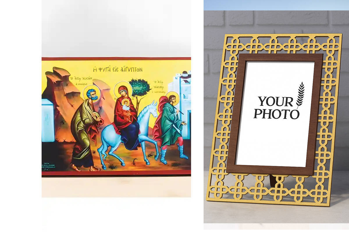 Εικόνα Ορθοδοξίας Πολυτελείας  με  σχεδιο Σταυρούς μαζι με  Βάση σε  8 χρώματα με περίγραμμα χρυσό σε ξύλο Plywood (Πλακάζ)   με  βάση Ο Ιησούς Χριστός η Απόδραση στην Αίγυπτο, Ξύλινη Χειροποίητη Εικόνα Ελληνικού Premium Βυζαντινού Στυλ Κρεμασμένο σε ξύλινη πλάκα Θρησκευτικό θέμα Χειροποίητη Ελληνορθόδοξη εικόνα του Ιησού Χριστού, Κρεμαστή πλάκα βυζαντινής τέχνης, χριστιανική τέχνη Διάσταση 10x7 cm (3,9 x 2,8 ίντσες)  INTRAEK3kadro3211-11116