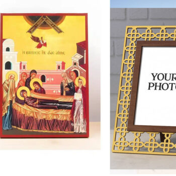 Εικόνα Ορθοδοξίας Πολυτελείας  με  σχεδιο Σταυρούς μαζι με  Βάση σε  8 χρώματα με περίγραμμα χρυσό σε ξύλο Plywood (Πλακάζ)   με  βάση Η Κοίμηση της Τιμίου Αγίας Άννας, Ξύλινη Χειροποίητη Εικόνα Ελληνικού Βυζαντινού Στυλ Κρεμαστή σε Ξύλινη Πλάκα Θρησκευτικό Θέμα Χειροποίητη Ελληνορθόδοξη εικόνα του Ιησού Χριστού, Κρεμαστή πλάκα βυζαντινής τέχνης, χριστιανική τέχνη Διάσταση 10x7 cm (3,9 x 2,8 ίντσες)  INTRAEK3kadro3211-11113 - Image 1