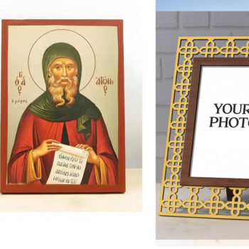 Εικόνα Ορθοδοξίας Πολυτελείας  με  σχεδιο Σταυρούς μαζι με  Βάση σε  8 χρώματα με περίγραμμα χρυσό σε ξύλο Plywood (Πλακάζ)   με  βάση Άγιος Αντώνιος ο Μέγας, Ξύλινη χειροποίητη εικόνα με χρυσό φύλλο θρησκευτικό θέμα Ελληνικό Premium Βυζαντινού ρυθμού Χειροποίητη Ελληνορθόδοξη εικόνα του Ιησού Χριστού, Κρεμαστή πλάκα βυζαντινής τέχνης, χριστιανική τέχνη Διάσταση 15x11 cm (5,9 x 4,3 ίντσες)  INTRAEK3kadro3211-611092 - Image 1