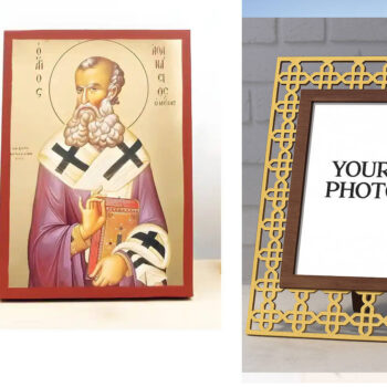 Εικόνα Ορθοδοξίας Πολυτελείας  με  σχεδιο Σταυρούς μαζι με  Βάση σε  8 χρώματα με περίγραμμα χρυσό σε ξύλο Plywood (Πλακάζ)   με  βάση Άγιος Αθανάσιος Αλεξανδρείας, Ξύλινη Χειροποίητη Εικόνα με Ψηφιακή Εκτύπωση Ελληνικό Premium Βυζαντινού Στυλ Κρεμαστό τοίχου Θρησκευτικό Θέμα Χειροποίητη Ελληνορθόδοξη εικόνα του Ιησού Χριστού, Κρεμαστή πλάκα βυζαντινής τέχνης, χριστιανική τέχνη Διάσταση 15x11 cm (5,9 x 4,3 ίντσες)  INTRAEK3kadro3211-611090 - Image 1