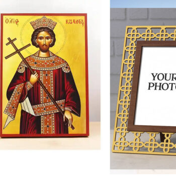 Εικόνα Ορθοδοξίας Πολυτελείας  με  σχεδιο Σταυρούς μαζι με  Βάση σε  8 χρώματα με περίγραμμα χρυσό σε ξύλο Plywood (Πλακάζ)   με  βάση Άγιος Κωνσταντίνος ο Μέγας, Ξύλινη Χειροποίητη Εικόνα Ελληνικής Premium Βυζαντινού Στυλ Κρεμασμένη σε ξύλινη πλάκα Χειροποίητη Ελληνορθόδοξη εικόνα του Ιησού Χριστού, Κρεμαστή πλάκα βυζαντινής τέχνης, χριστιανική τέχνη Διάσταση 15x11 cm (5,9 x 4,3 ίντσες)  INTRAEK3kadro3211-611085 - Image 1