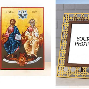 Εικόνα Ορθοδοξίας Πολυτελείας  με  σχεδιο Σταυρούς μαζι με  Βάση σε  8 χρώματα με περίγραμμα χρυσό σε ξύλο Plywood (Πλακάζ)   με  βάση Αγίας Τριάδας, Ξύλινη Χειροποίητη Εικόνα Ο τοίχος Ελληνικού Premium Βυζαντινού Στυλ Κρεμασμένος σε ξύλινη πλάκα Θρησκευτικό θέμα Χειροποίητη Ελληνορθόδοξη εικόνα του Ιησού Χριστού, Κρεμαστή πλάκα βυζαντινής τέχνης, χριστιανική τέχνη Διάσταση 15x11 cm (5,9 x 4,3 ίντσες)  INTRAEK3kadro3211-611081 - Image 1