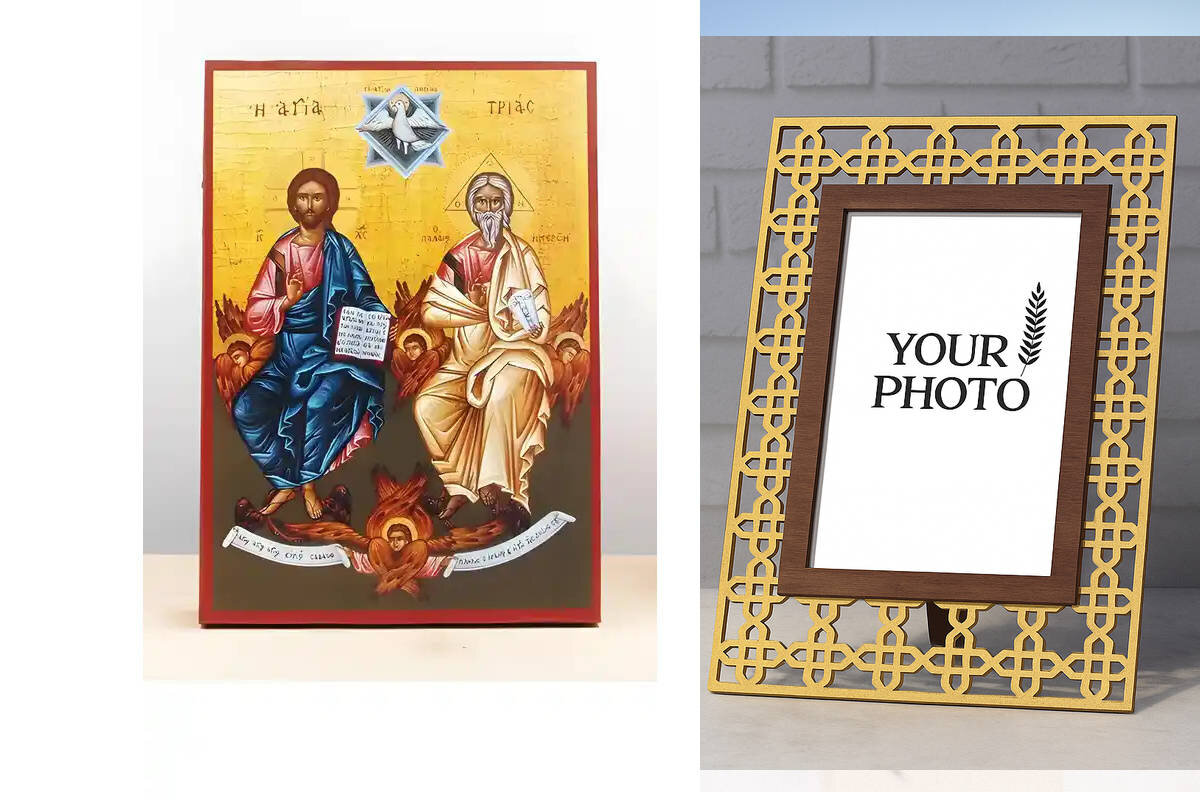 Εικόνα Ορθοδοξίας Πολυτελείας  με  σχεδιο Σταυρούς μαζι με  Βάση σε  8 χρώματα με περίγραμμα χρυσό σε ξύλο Plywood (Πλακάζ)   με  βάση Αγίας Τριάδας, Ξύλινη Χειροποίητη Εικόνα Ο τοίχος Ελληνικού Premium Βυζαντινού Στυλ Κρεμασμένος σε ξύλινη πλάκα Θρησκευτικό θέμα Χειροποίητη Ελληνορθόδοξη εικόνα του Ιησού Χριστού, Κρεμαστή πλάκα βυζαντινής τέχνης, χριστιανική τέχνη Διάσταση 10x7 cm (3,9 x 2,8 ίντσες)  INTRAEK3kadro3211-11081