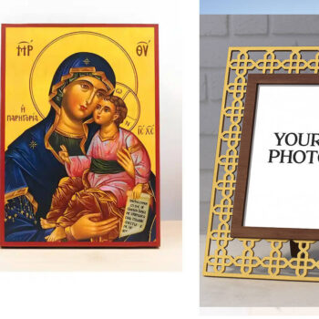 Εικόνα Ορθοδοξίας Πολυτελείας  με  σχεδιο Σταυρούς μαζι με  Βάση σε  8 χρώματα με περίγραμμα χρυσό σε ξύλο Plywood (Πλακάζ)   με  βάση Παναγία Γλυκό φιλί την Παρηγοριά με τον Ιησού, Ξύλινη Χειροποίητη Εικόνα Ελληνικού Βυζαντινού Στυλ υψηλών προδιαγραφών τοίχου Κρεμασμένη σε ξύλινη πλάκα Χειροποίητη Ελληνορθόδοξη εικόνα του Ιησού Χριστού, Κρεμαστή πλάκα βυζαντινής τέχνης, χριστιανική τέχνη Διάσταση 10x7 cm (3,9 x 2,8 ίντσες)  INTRAEK3kadro3211-11075 - Image 1