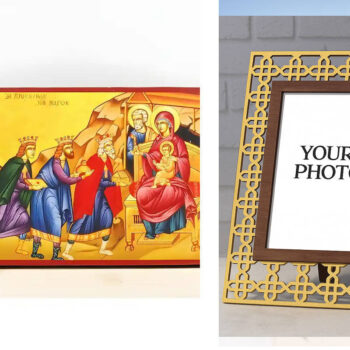 Εικόνα Ορθοδοξίας Πολυτελείας με σχεδιο Σταυρούς μαζι με Βάση σε 8 χρώματα με περίγραμμα χρυσό σε ξύλο Plywood (Πλακάζ) με βάση Ο Ιησούς Χριστός Προσκύνηση των Μάγων, Ξύλινη Χειροποίητη Εικόνα Ελληνικής Premium Βυζαντινού Στυλ τοίχου Κρεμασμένη σε ξύλινη πλάκα Ορθόδοξο θρησκευτικό θέμα Χειροποίητη Ελληνορθόδοξη εικόνα του Ιησού Χριστού, Κρεμαστή πλάκα βυζαντινής τέχνης, χριστιανική τέχνη Διάσταση 15x11 cm (5,9 x 4,3 ίντσες) INTRAEK3kadro3211-611071 - Image 1