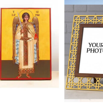 Εικόνα Ορθοδοξίας Πολυτελείας  με  σχεδιο Σταυρούς μαζι με  Βάση σε  8 χρώματα με περίγραμμα χρυσό σε ξύλο Plywood (Πλακάζ)   με  βάση Αρχάγγελος Ουριήλ Ολόσωμο, Ξύλινη Χειροποίητη Εικόνα Ελληνικού Premium Βυζαντινού Στυλ Κρεμασμένο σε ξύλινη πλάκα Θρησκευτικό θέμα Χειροποίητη Ελληνορθόδοξη εικόνα του Ιησού Χριστού, Κρεμαστή πλάκα βυζαντινής τέχνης, χριστιανική τέχνη Διάσταση 10x7 cm (3,9 x 2,8 ίντσες)  INTRAEK3kadro3211-11066 - Image 1