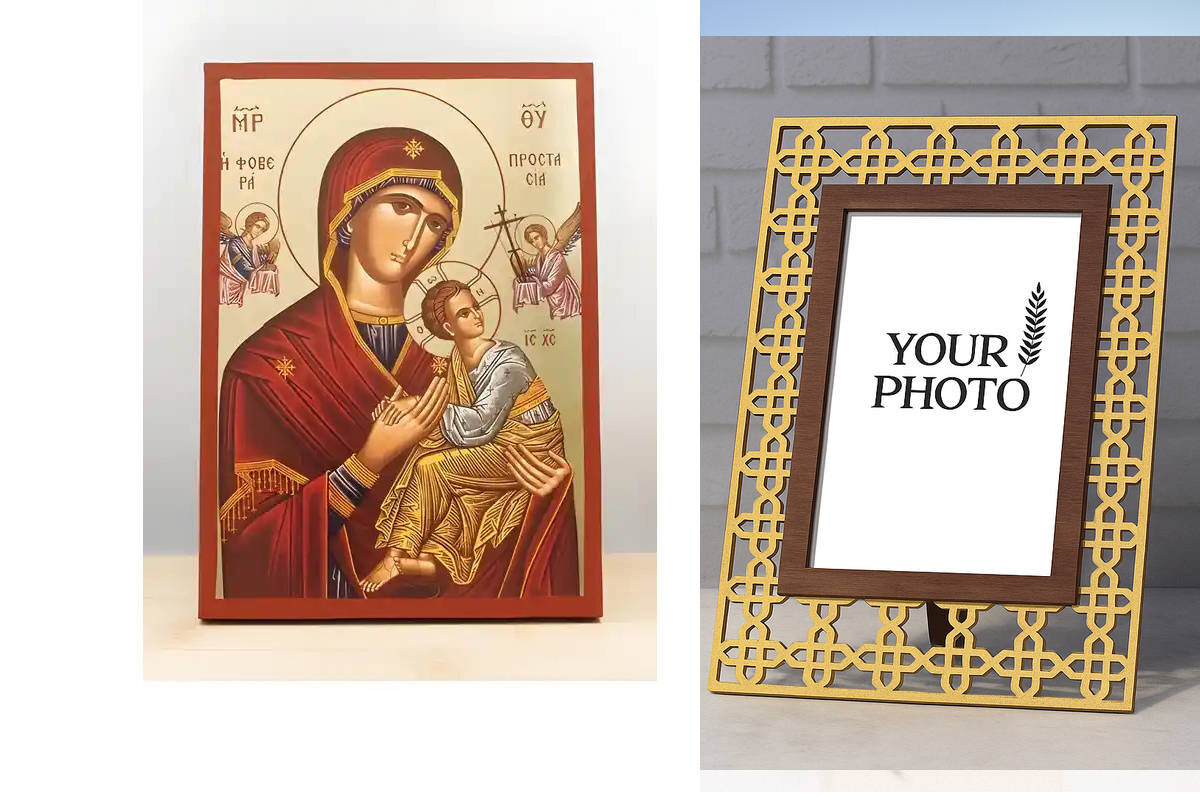 Εικόνα Ορθοδοξίας Πολυτελείας  με  σχεδιο Σταυρούς μαζι με  Βάση σε  8 χρώματα με περίγραμμα χρυσό σε ξύλο Plywood (Πλακάζ)   με  βάση Παναγία Φοβερό Προστασία "Φοβερά Προστασία" με Ιησού, Ξύλινη Χειροποίητη Εικόνα με Αλουμινόχαρτο Ελληνικό Premium Βυζαντινό Στυλ επιτοίχια Χειροποίητη Ελληνορθόδοξη εικόνα του Ιησού Χριστού, Κρεμαστή πλάκα βυζαντινής τέχνης, χριστιανική τέχνη Διάσταση 10x7 cm (3,9 x 2,8 ίντσες)  INTRAEK3kadro3211-11065
