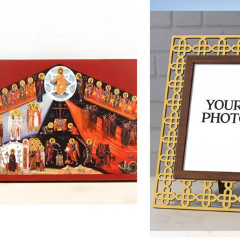 Εικόνα Ορθοδοξίας Πολυτελείας  με  σχεδιο Σταυρούς μαζι με  Βάση σε  8 χρώματα με περίγραμμα χρυσό σε ξύλο Plywood (Πλακάζ)   με  βάση The Last Judgment, Ξύλινη Χειροποίητη Εικόνα Ελληνικού Premium Βυζαντινού Στυλ Κρεμασμένο σε ξύλινη πλάκα Θρησκευτικό θέμα Χειροποίητη Ελληνορθόδοξη εικόνα του Ιησού Χριστού, Κρεμαστή πλάκα βυζαντινής τέχνης, χριστιανική τέχνη Διάσταση 10x7 cm (3,9 x 2,8 ίντσες)  INTRAEK3kadro3211-11062 - Image 1