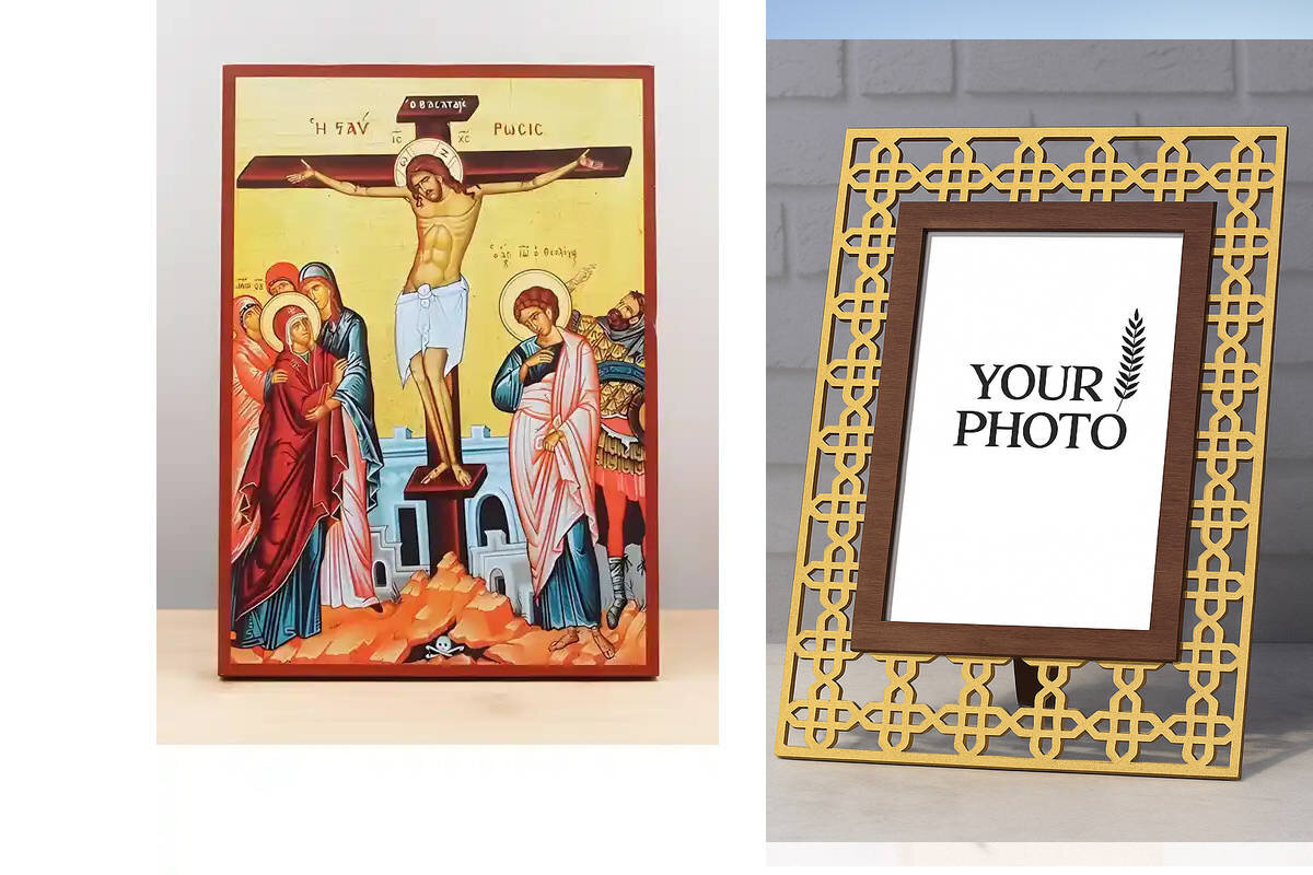 Εικόνα Ορθοδοξίας Πολυτελείας  με  σχεδιο Σταυρούς μαζι με  Βάση σε  8 χρώματα με περίγραμμα χρυσό σε ξύλο Plywood (Πλακάζ)   με  βάση Σταύρωση του Ιησού Χριστού, Ξύλινη Χειροποίητη Εικόνα Ελληνικού Premium Βυζαντινού Στυλ τοίχου Κρεμασμένη σε ξύλινη πλάκα Ορθόδοξο Θρησκευτικό Θέμα Χειροποίητη Ελληνορθόδοξη εικόνα του Ιησού Χριστού, Κρεμαστή πλάκα βυζαντινής τέχνης, χριστιανική τέχνη Διάσταση 10x7 cm (3,9 x 2,8 ίντσες)  INTRAEK3kadro3211-11061