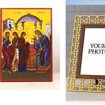 Εικόνα Ορθοδοξίας Πολυτελείας  με  σχεδιο Σταυρούς μαζι με  Βάση σε  8 χρώματα με περίγραμμα χρυσό σε ξύλο Plywood (Πλακάζ)   με  βάση Η Παρουσίαση του Ιησού Χριστού στο Ναό της Ιερουσαλήμ, Ξύλινη Χειροποίητη Εικόνα Ελληνικού Premium Βυζαντινού Στυλ Κρεμασμένη σε ξύλινη πλάκα Χειροποίητη Ελληνορθόδοξη εικόνα του Ιησού Χριστού, Κρεμαστή πλάκα βυζαντινής τέχνης, χριστιανική τέχνη Διάσταση 15x11 cm (5,9 x 4,3 ίντσες)  INTRAEK3kadro3211-611059 - Image 1