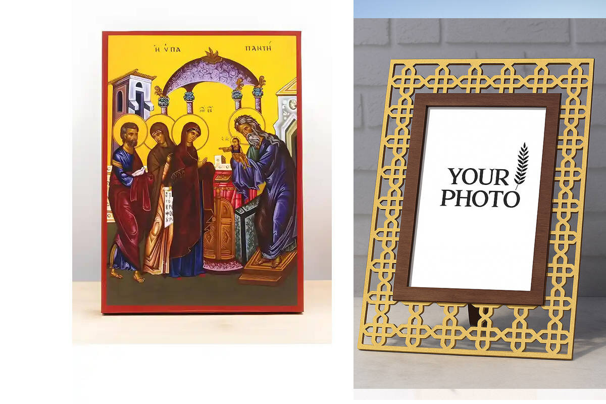 Εικόνα Ορθοδοξίας Πολυτελείας  με  σχεδιο Σταυρούς μαζι με  Βάση σε  8 χρώματα με περίγραμμα χρυσό σε ξύλο Plywood (Πλακάζ)   με  βάση Η Παρουσίαση του Ιησού Χριστού στο Ναό της Ιερουσαλήμ, Ξύλινη Χειροποίητη Εικόνα Ελληνικού Premium Βυζαντινού Στυλ Κρεμασμένη σε ξύλινη πλάκα Χειροποίητη Ελληνορθόδοξη εικόνα του Ιησού Χριστού, Κρεμαστή πλάκα βυζαντινής τέχνης, χριστιανική τέχνη Διάσταση 10x7 cm (3,9 x 2,8 ίντσες)  INTRAEK3kadro3211-11059