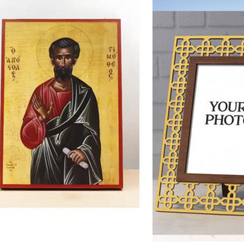 Εικόνα Ορθοδοξίας Πολυτελείας  με  σχεδιο Σταυρούς μαζι με  Βάση σε  8 χρώματα με περίγραμμα χρυσό σε ξύλο Plywood (Πλακάζ)   με  βάση Άγιος Απόστολος Τιμόθεος, Ξύλινη Χειροποίητη Εικόνα Ελληνικής Premium Βυζαντινού Στυλ Κρεμαστή σε ξύλινη πλάκα Θρησκευτικό θέμα Χειροποίητη Ελληνορθόδοξη εικόνα του Ιησού Χριστού, Κρεμαστή πλάκα βυζαντινής τέχνης, χριστιανική τέχνη Διάσταση 15x11 cm (5,9 x 4,3 ίντσες)  INTRAEK3kadro3211-611054 - Image 1