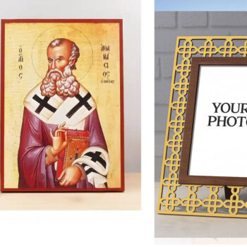 Εικόνα Ορθοδοξίας Πολυτελείας  με  σχεδιο Σταυρούς μαζι με  Βάση σε  8 χρώματα με περίγραμμα χρυσό σε ξύλο Plywood (Πλακάζ)   με  βάση Άγιος Αθανάσιος Αλεξανδρείας, Ξύλινη Χειροποίητη Εικόνα Ελληνικού Βυζαντινού Στυλ Κρεμασμένη σε ξύλινη πλάκα Χειροποίητη Ελληνορθόδοξη εικόνα του Ιησού Χριστού, Κρεμαστή πλάκα βυζαντινής τέχνης, χριστιανική τέχνη Διάσταση 15x11 cm (5,9 x 4,3 ίντσες)  INTRAEK3kadro3211-611053 - Image 1