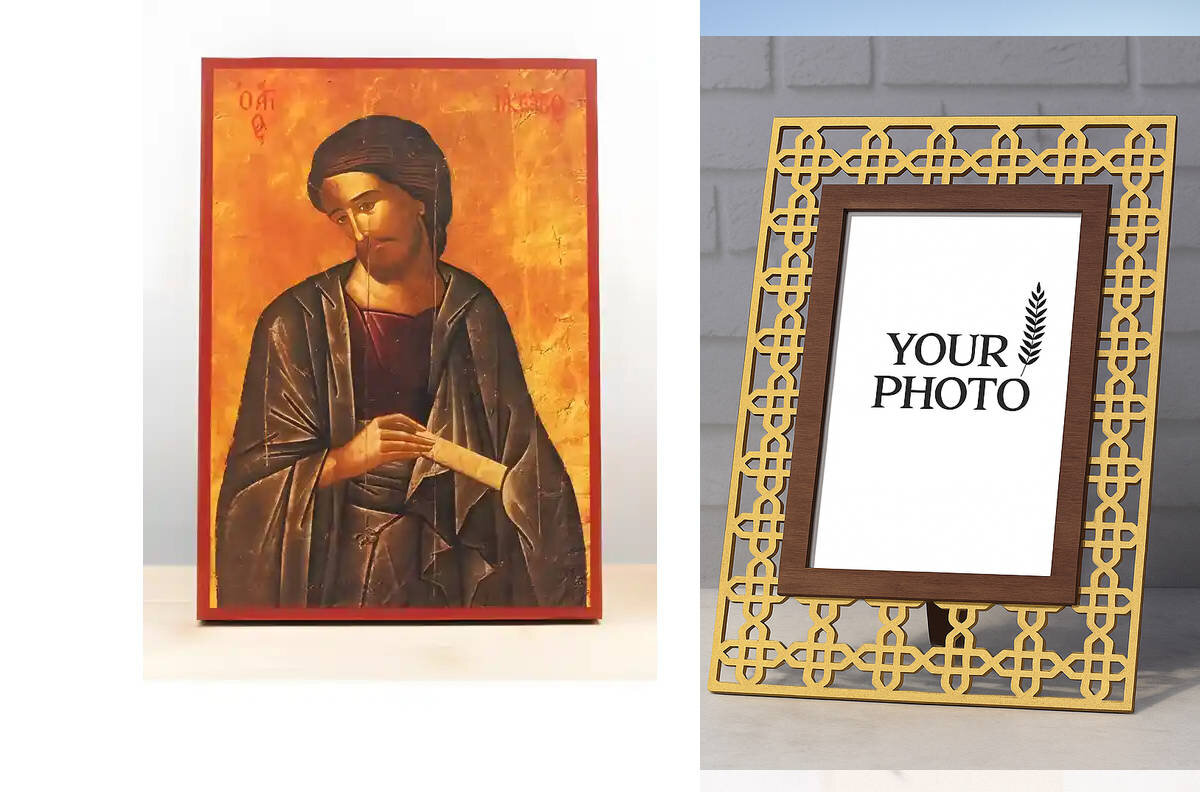 Εικόνα Ορθοδοξίας Πολυτελείας  με  σχεδιο Σταυρούς μαζι με  Βάση σε  8 χρώματα με περίγραμμα χρυσό σε ξύλο Plywood (Πλακάζ)   με  βάση Άγιος Ιάκωβος αδερφός του Ιησού, Ξύλινη Χειροποίητη Εικόνα Ελληνικού Premium Βυζαντινού Στυλ Κρεμασμένο σε ξύλινη πλάκα Θρησκευτικό θέμα Χειροποίητη Ελληνορθόδοξη εικόνα του Ιησού Χριστού, Κρεμαστή πλάκα βυζαντινής τέχνης, χριστιανική τέχνη Διάσταση 10x7 cm (3,9 x 2,8 ίντσες)  INTRAEK3kadro3211-11040