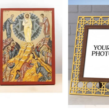 Εικόνα Ορθοδοξίας Πολυτελείας  με  σχεδιο Σταυρούς μαζι με  Βάση σε  8 χρώματα με περίγραμμα χρυσό σε ξύλο Plywood (Πλακάζ)   με  βάση Μεταμόρφωση του Ιησού Χριστού "Μεταμόρφωση", Ξύλινη Χειροποίητη Εικόνα με Φύλλο Χρυσού Ελληνικού Βυζαντινού Στυλ Κρεμαστή σε Ξυλόπλακα Χειροποίητη Ελληνορθόδοξη εικόνα του Ιησού Χριστού, Κρεμαστή πλάκα βυζαντινής τέχνης, χριστιανική τέχνη Διάσταση 15x11 cm (5,9 x 4,3 ίντσες)  INTRAEK3kadro3211-611036 - Image 1