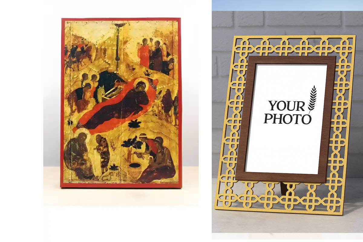 Εικόνα Ορθοδοξίας Πολυτελείας  με  σχεδιο Σταυρούς μαζι με  Βάση σε  8 χρώματα με περίγραμμα χρυσό σε ξύλο Plywood (Πλακάζ)   με  βάση Genesis of Jesus Christ Old Style, Ξύλινη Χειροποίητη Εικόνα Ελληνικού Premium Βυζαντινού Στυλ Κρεμασμένο σε ξύλινη πλάκα Ορθόδοξο Θρησκευτικό Θέμα Χειροποίητη Ελληνορθόδοξη εικόνα του Ιησού Χριστού, Κρεμαστή πλάκα βυζαντινής τέχνης, χριστιανική τέχνη Διάσταση 10x7 cm (3,9 x 2,8 ίντσες)  INTRAEK3kadro3211-11033