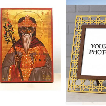 Εικόνα Ορθοδοξίας Πολυτελείας  με  σχεδιο Σταυρούς μαζι με  Βάση σε  8 χρώματα με περίγραμμα χρυσό σε ξύλο Plywood (Πλακάζ)   με  βάση Άγιος Προφήτης Ααρών, Ξύλινη Χειροποίητη Εικόνα Ελληνικού Βυζαντινού Στυλ Κρεμαστή σε ξύλινη πλάκα Θρησκευτικό θέμα Χειροποίητη Ελληνορθόδοξη εικόνα του Ιησού Χριστού, Κρεμαστή πλάκα βυζαντινής τέχνης, χριστιανική τέχνη Διάσταση 10x7 cm (3,9 x 2,8 ίντσες)  INTRAEK3kadro3211-11027 - Image 1