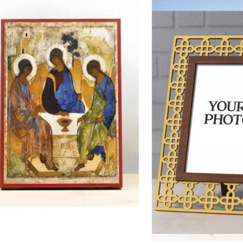 Εικόνα Ορθοδοξίας Πολυτελείας  με  σχεδιο Σταυρούς μαζι με  Βάση σε  8 χρώματα με περίγραμμα χρυσό σε ξύλο Plywood (Πλακάζ)   με  βάση Αγία Τριάδα Παλαιάς Διαθήκης, Ξύλινη Χειροποίητη Εικόνα Ελληνικού Premium Βυζαντινού Στυλ Κρεμαστή σε ξύλινη πλάκα Θρησκευτικό θέμα Χειροποίητη Ελληνορθόδοξη εικόνα του Ιησού Χριστού, Κρεμαστή πλάκα βυζαντινής τέχνης, χριστιανική τέχνη Διάσταση 15x11 cm (5,9 x 4,3 ίντσες)  INTRAEK3kadro3211-611017 - Image 1