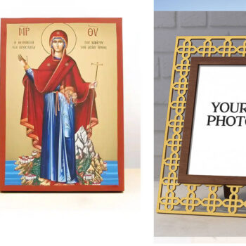 Εικόνα Ορθοδοξίας Πολυτελείας  με  σχεδιο Σταυρούς μαζι με  Βάση σε  8 χρώματα με περίγραμμα χρυσό σε ξύλο Plywood (Πλακάζ)   με  βάση Παναγία η Προστάτιδα του Αγίου Όρους, Ξύλινη Χειροποίητη Εικόνα με Αλουμινόχαρτο Ελληνικού Βυζαντινού Στυλ επιτοίχιας υψηλής ποιότητας Χειροποίητη Ελληνορθόδοξη εικόνα του Ιησού Χριστού, Κρεμαστή πλάκα βυζαντινής τέχνης, χριστιανική τέχνη Διάσταση 15x11 cm (5,9 x 4,3 ίντσες)  INTRAEK3kadro3211-611007 - Image 1