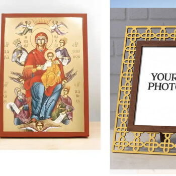 Εικόνα Ορθοδοξίας Πολυτελείας με σχεδιο Σταυρούς μαζι με Βάση σε 8 χρώματα με περίγραμμα χρυσό σε ξύλο Plywood (Πλακάζ) με βάση Παναγία Ένθρονη Βασίλισσα του Σύμπαντος «Παντάνασα» με τον Ιησού, Ξύλινη Χειροποίητη Εικόνα με Φύλλο Χρυσού Ελληνικού Βυζαντινού Στυλ Χειροποίητη Ελληνορθόδοξη εικόνα του Ιησού Χριστού, Κρεμαστή πλάκα βυζαντινής τέχνης, χριστιανική τέχνη Διάσταση 10x7 cm (3,9 x 2,8 ίντσες) INTRAEK3kadro3211-11004 - Image 1