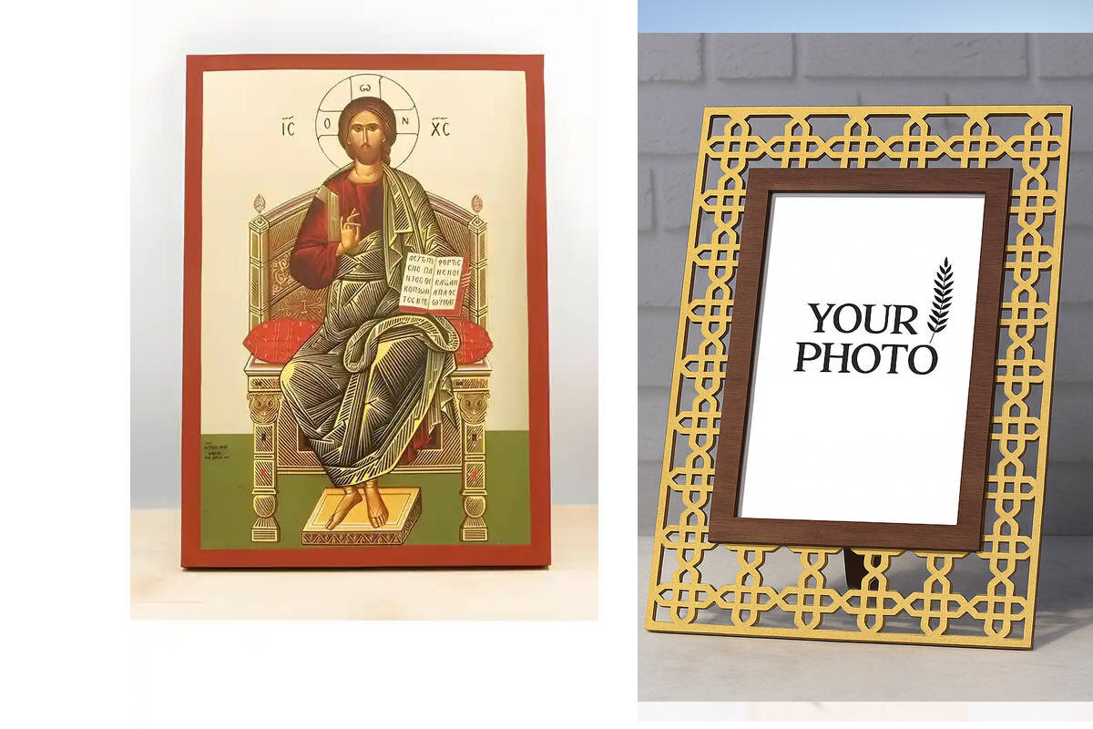 Εικόνα Ορθοδοξίας Πολυτελείας  με  σχεδιο Σταυρούς μαζι με  Βάση σε  8 χρώματα με περίγραμμα χρυσό σε ξύλο Plywood (Πλακάζ)   με  βάση Ένθρονος Ιησούς Χριστός, Ξύλινη Χειροποίητη Εικόνα με Φύλλο Χρυσού Τοίχου Ελληνικού Premium Βυζαντινού Στυλ Κρεμασμένο σε ξύλινη πλάκα Θρησκευτικό Θέμα Χειροποίητη Ελληνορθόδοξη εικόνα του Ιησού Χριστού, Κρεμαστή πλάκα βυζαντινής τέχνης, χριστιανική τέχνη Διάσταση 15x11 cm (5,9 x 4,3 ίντσες)  INTRAEK3kadro3211-610999