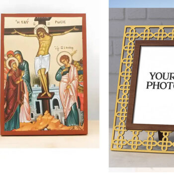 Εικόνα Ορθοδοξίας Πολυτελείας  με  σχεδιο Σταυρούς μαζι με  Βάση σε  8 χρώματα με περίγραμμα χρυσό σε ξύλο Plywood (Πλακάζ)   με  βάση Η Σταύρωση και ο Θάνατος του Ιησού Χριστού, Ξύλινη Χειροποίητη Εικόνα με χρυσό φύλλο Ελληνικού Βυζαντινού Στυλ Κρεμασμένο σε ξύλινη πλάκα Χειροποίητη Ελληνορθόδοξη εικόνα του Ιησού Χριστού, Κρεμαστή πλάκα βυζαντινής τέχνης, χριστιανική τέχνη Διάσταση 10x7 cm (3,9 x 2,8 ίντσες)  INTRAEK3kadro3211-10998 - Image 1