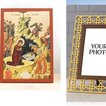 Εικόνα Ορθοδοξίας Πολυτελείας  με  σχεδιο Σταυρούς μαζι με  Βάση σε  8 χρώματα με περίγραμμα χρυσό σε ξύλο Plywood (Πλακάζ)   με  βάση Γένεση του Ιησού Χριστού, Ξύλινη Χειροποίητη Εικόνα με χρυσό φύλλο Ελληνικού Premium Βυζαντινού Στυλ Κρεμασμένο σε ξύλινη πλάκα Θρησκευτικό Χειροποίητη Ελληνορθόδοξη εικόνα του Ιησού Χριστού, Κρεμαστή πλάκα βυζαντινής τέχνης, χριστιανική τέχνη Διάσταση 15x11 cm (5,9 x 4,3 ίντσες)  INTRAEK3kadro3211-610997 - Image 1