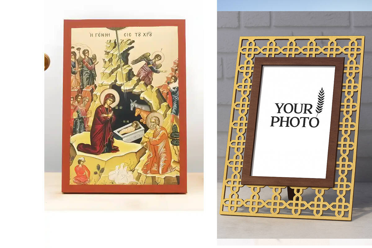 Εικόνα Ορθοδοξίας Πολυτελείας  με  σχεδιο Σταυρούς μαζι με  Βάση σε  8 χρώματα με περίγραμμα χρυσό σε ξύλο Plywood (Πλακάζ)   με  βάση Γένεση του Ιησού Χριστού, Ξύλινη Χειροποίητη Εικόνα με χρυσό φύλλο Ελληνικού Premium Βυζαντινού Στυλ Κρεμασμένο σε ξύλινη πλάκα Θρησκευτικό Χειροποίητη Ελληνορθόδοξη εικόνα του Ιησού Χριστού, Κρεμαστή πλάκα βυζαντινής τέχνης, χριστιανική τέχνη Διάσταση 10x7 cm (3,9 x 2,8 ίντσες)  INTRAEK3kadro3211-10997