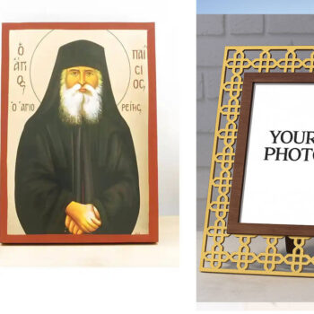 Εικόνα Ορθοδοξίας Πολυτελείας  με  σχεδιο Σταυρούς μαζι με  Βάση σε  8 χρώματα με περίγραμμα χρυσό σε ξύλο Plywood (Πλακάζ)   με  βάση Άγιος Παΐσιος ο Αγιορείτης, Ξύλινη Χειροποίητη Εικόνα με χρυσό φύλλο Ελληνικού Premium Βυζαντινού Στυλ Κρεμαστό τοίχου Θρησκευτικό Θέμα Χειροποίητη Ελληνορθόδοξη εικόνα του Ιησού Χριστού, Κρεμαστή πλάκα βυζαντινής τέχνης, χριστιανική τέχνη Διάσταση 10x7 cm (3,9 x 2,8 ίντσες)  INTRAEK3kadro3211-10990 - Image 1