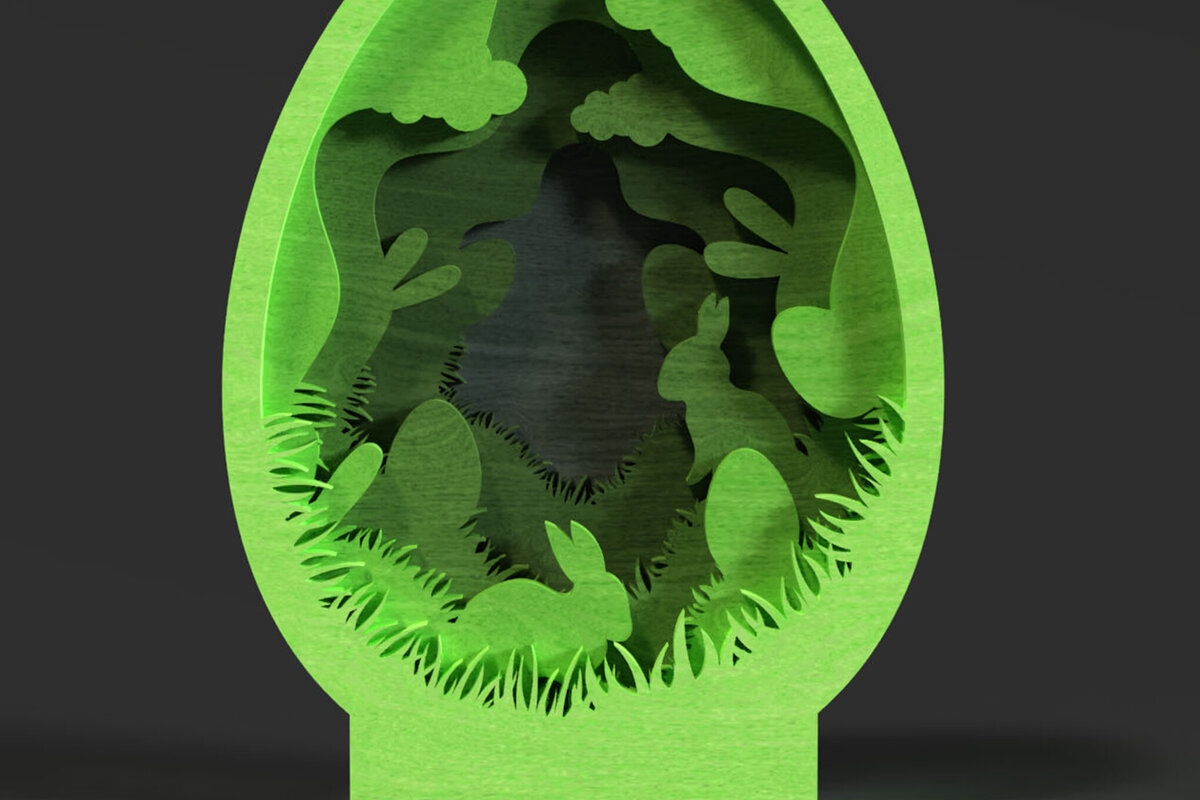 Intra απο ξύλο plywood 3mm-4mm πάχος - Πασχαλινό αυγό 3D , Bunny Forest 5-Layer Δίασταση 6x6 cm INTRAFABR-117254489