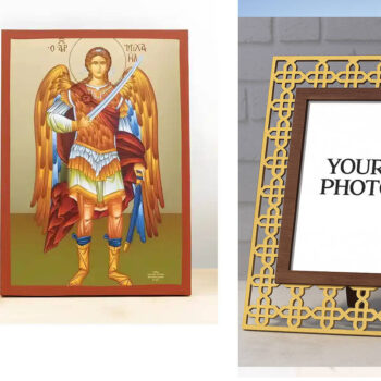 Εικόνα Ορθοδοξίας Πολυτελείας  με  σχεδιο Σταυρούς μαζι με  Βάση σε  8 χρώματα με περίγραμμα χρυσό σε ξύλο Plywood (Πλακάζ)   με  βάση Αρχάγγελος Μιχαήλ Ολόσωμο, Ξύλινη Χειροποίητη Εικόνα με χρυσό φύλλο Ελληνικού Premium Βυζαντινού Στυλ Κρεμασμένο σε ξύλινη πλάκα Χειροποίητη Ελληνορθόδοξη εικόνα του Ιησού Χριστού, Κρεμαστή πλάκα βυζαντινής τέχνης, χριστιανική τέχνη Διάσταση 15x11 cm (5,9 x 4,3 ίντσες)  INTRAEK3kadro3211-610986 - Image 1