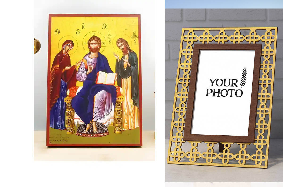 Εικόνα Ορθοδοξίας Πολυτελείας  με  σχεδιο Σταυρούς μαζι με  Βάση σε  8 χρώματα με περίγραμμα χρυσό σε ξύλο Plywood (Πλακάζ)   με  βάση Jesus Christ Small Deesis, Ξύλινη Χειροποίητη Εικόνα Ελληνικού Premium Βυζαντινού Στυλ Κρεμαστή σε ξύλινη πλάκα Θρησκευτικό θέμα Χειροποίητη Ελληνορθόδοξη εικόνα του Ιησού Χριστού, Κρεμαστή πλάκα βυζαντινής τέχνης, χριστιανική τέχνη Διάσταση 10x7 cm (3,9 x 2,8 ίντσες)  INTRAEK3kadro3211-10984