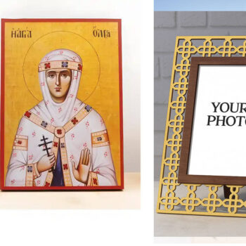 Εικόνα Ορθοδοξίας Πολυτελείας  με  σχεδιο Σταυρούς μαζι με  Βάση σε  8 χρώματα με περίγραμμα χρυσό σε ξύλο Plywood (Πλακάζ)   με  βάση Αγία Όλγα του Κιέβου, Ξύλινη Χειροποίητη Εικόνα Ελληνικού Premium Βυζαντινού Στυλ Κρεμασμένη σε ξύλινη πλάκα Χειροποίητη Ελληνορθόδοξη εικόνα του Ιησού Χριστού, Κρεμαστή πλάκα βυζαντινής τέχνης, χριστιανική τέχνη Διάσταση 15x11 cm (5,9 x 4,3 ίντσες)  INTRAEK3kadro3211-610983 - Image 1