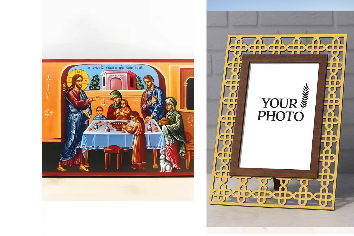 Εικόνα Ορθοδοξίας Πολυτελείας  με  σχεδιο Σταυρούς μαζι με  Βάση σε  8 χρώματα με περίγραμμα χρυσό σε ξύλο Plywood (Πλακάζ)   με  βάση Ο Ιησούς Χριστός Ευλογεί την Οικογένεια, Ξύλινη Χειροποίητη Εικόνα Ελληνικού Premium Βυζαντινού Στυλ Κρεμασμένο σε ξύλινη πλάκα Ορθόδοξο Θρησκευτικό Θέμα Χειροποίητη Ελληνορθόδοξη εικόνα του Ιησού Χριστού, Κρεμαστή πλάκα βυζαντινής τέχνης, χριστιανική τέχνη Διάσταση 15x11 cm (5,9 x 4,3 ίντσες)  INTRAEK3kadro3211-610982