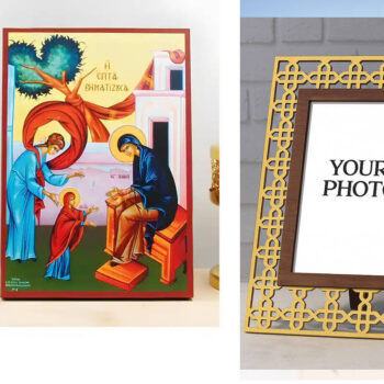 Εικόνα Ορθοδοξίας Πολυτελείας με σχεδιο Σταυρούς μαζι με Βάση σε 8 χρώματα με περίγραμμα χρυσό σε ξύλο Plywood (Πλακάζ) με βάση Πρώτα Βήματα της Παναγίας "Επτά Βήματα", Ξύλινη Χειροποίητη Εικόνα Ελληνικής Premium Βυζαντινού Στυλ Κρεμαστή σε Ξύλινη Πλάκα Θρησκευτικό Χειροποίητη Ελληνορθόδοξη εικόνα του Ιησού Χριστού, Κρεμαστή πλάκα βυζαντινής τέχνης, χριστιανική τέχνη Διάσταση 15x11 cm (5,9 x 4,3 ίντσες) INTRAEK3kadro3211-610978 - Image 1