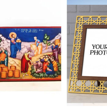 Εικόνα Ορθοδοξίας Πολυτελείας με σχεδιο Σταυρούς μαζι με Βάση σε 8 χρώματα με περίγραμμα χρυσό σε ξύλο Plywood (Πλακάζ) με βάση Ο Ιησούς Χριστός Τροφοδοτεί το Πλήθος, Ξύλινη Χειροποίητη Εικόνα Ελληνικού Premium Βυζαντινού Στυλ Τοίχος Κρεμασμένο σε ξύλινη Πλάκα Ορθόδοξο Θρησκευτικό Θέμα Χειροποίητη Ελληνορθόδοξη εικόνα του Ιησού Χριστού, Κρεμαστή πλάκα βυζαντινής τέχνης, χριστιανική τέχνη Διάσταση 15x11 cm (5,9 x 4,3 ίντσες) INTRAEK3kadro3211-610974 - Image 1