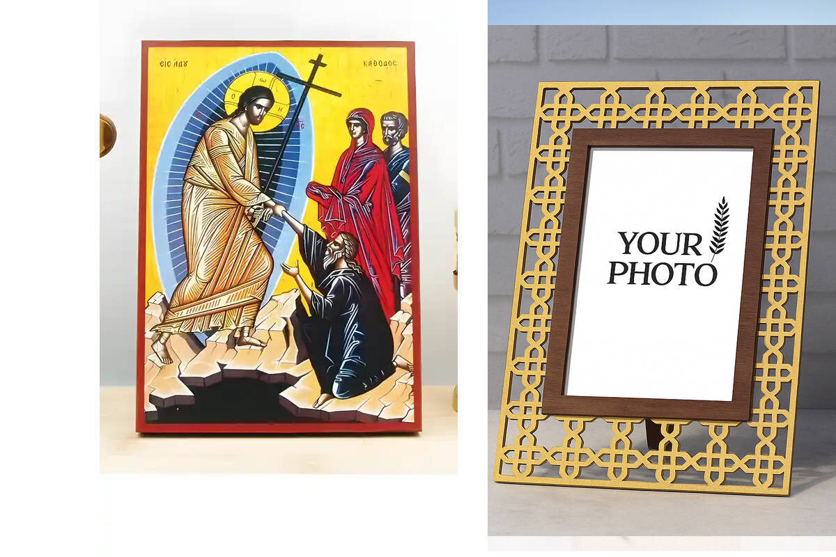 Εικόνα Ορθοδοξίας Πολυτελείας  με  σχεδιο Σταυρούς μαζι με  Βάση σε  8 χρώματα με περίγραμμα χρυσό σε ξύλο Plywood (Πλακάζ)   με  βάση Ο Ιησούς Χριστός Κάθοδος στην Κόλαση, Ξύλινη Χειροποίητη Εικόνα Ελληνικού Premium Βυζαντινού Στυλ τοίχου Κρεμασμένη σε ξύλινη πλάκα Ορθόδοξο θρησκευτικό θέμα Χειροποίητη Ελληνορθόδοξη εικόνα του Ιησού Χριστού, Κρεμαστή πλάκα βυζαντινής τέχνης, χριστιανική τέχνη Διάσταση 15x11 cm (5,9 x 4,3 ίντσες)  INTRAEK3kadro3211-610969